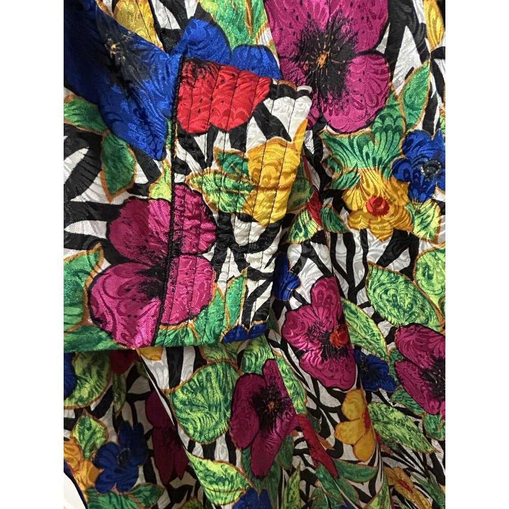 Winlair Sz L MUUMUU Bright Multicolor Neon Maxi Dress Caftan w/ Pockets 1/4 Zip - Picture 2 of 6